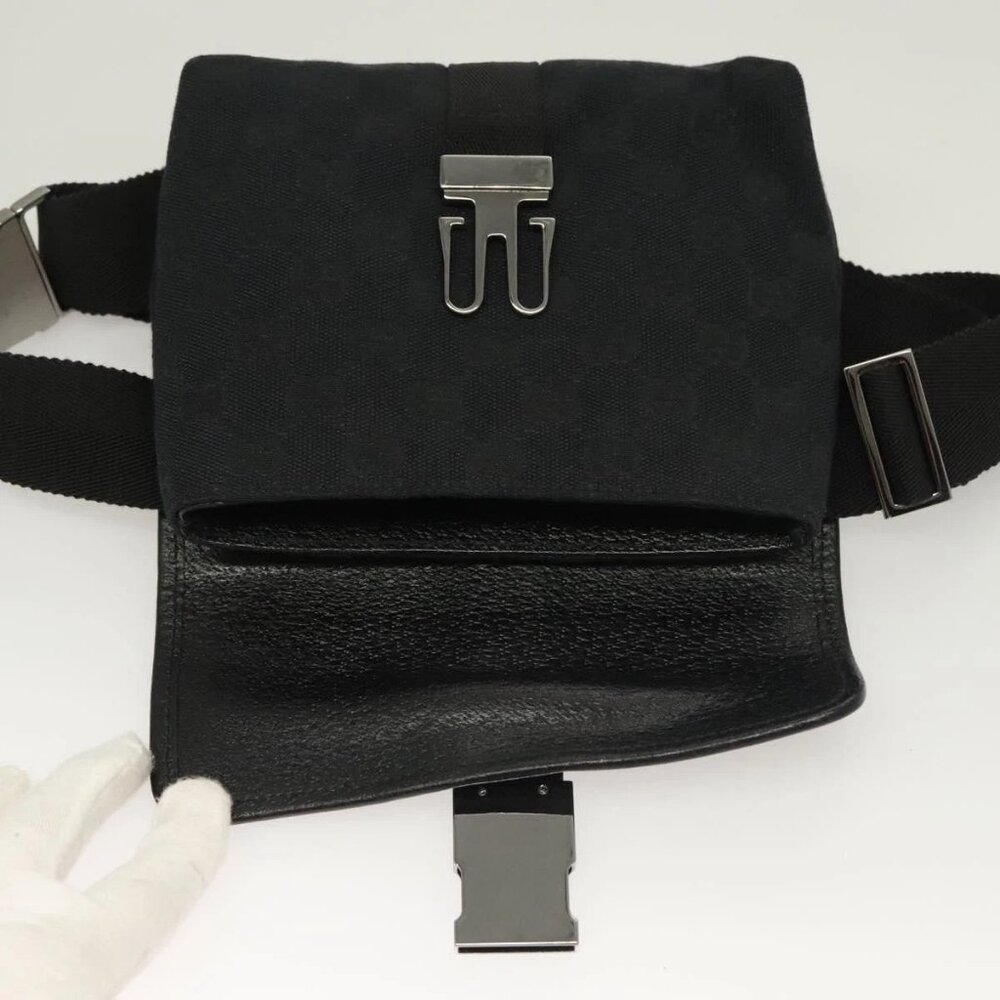 GUCCI GG Canvas Waist Bag Black Silver 131236 Auth yk18870 - Picture 10 of 16
